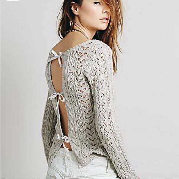 Free People Sweaters - Free People Fitted Textured Knit Sweater with Open Ribbon Tie Back